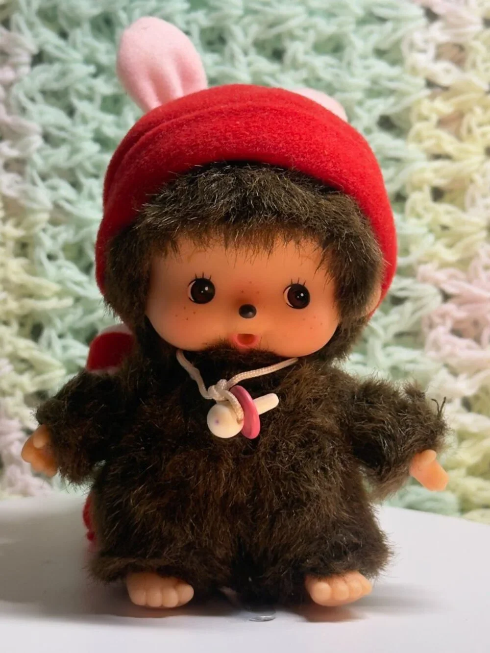 Sekiguchi Bebichhichi Monchhichi Baby Bunny Rabbit Pacifier Red Costume Doll 5